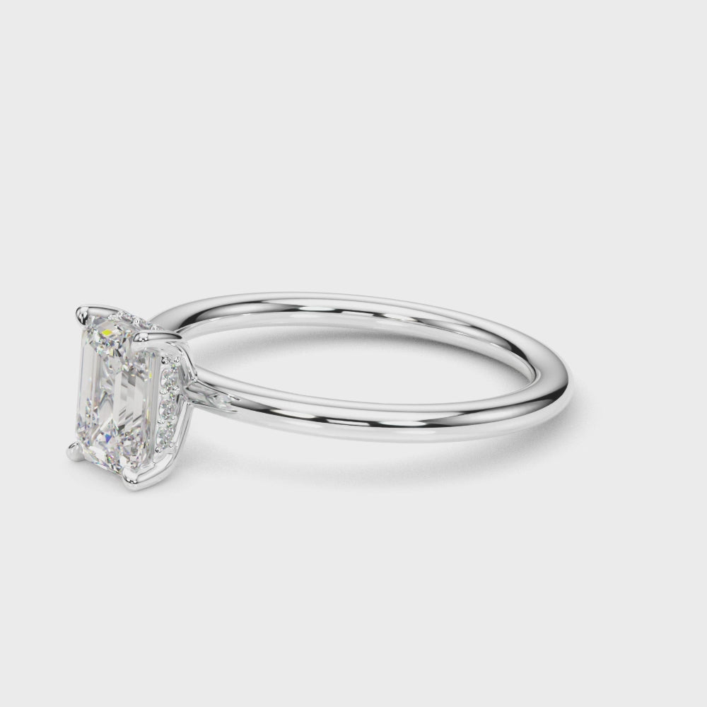Emerald Cut Diamond Engagement Ring with Hidden Halo 0.90 Carat