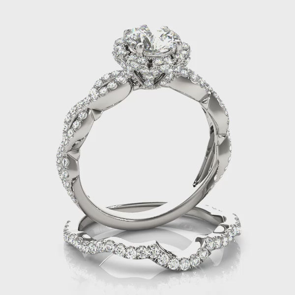 Twisted Shank Halo Diamond Engagement Ring