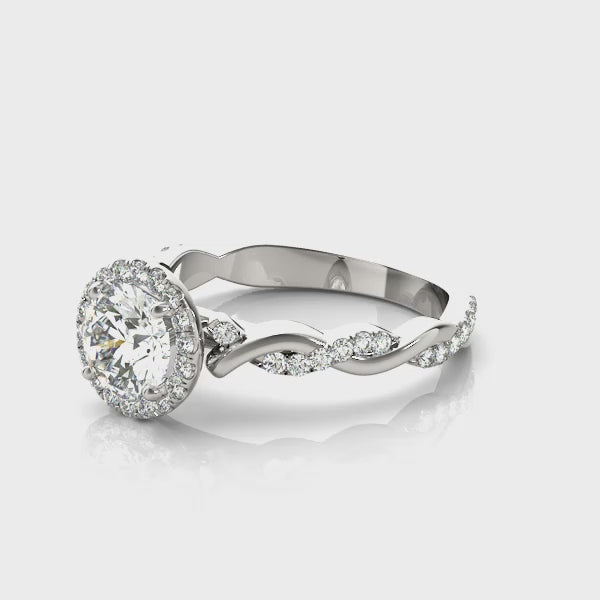 Braided Shank Round Halo Engagement Ring