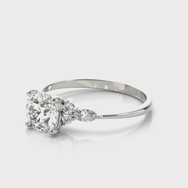 Marquise & Round Diamond Accented Engagement Ring