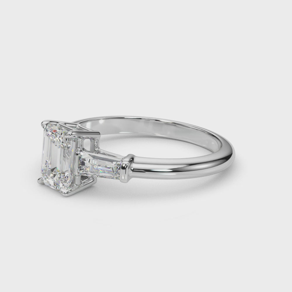 Emerald Cut Diamond Engagement Ring with Tapered Baguette Sides