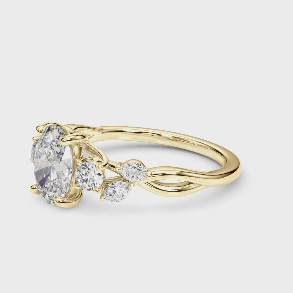 Scattered Oval Diamond Engagement Ring