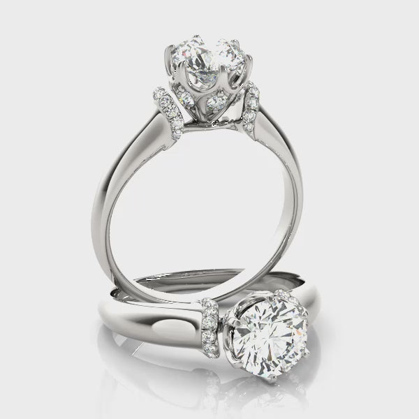 Round Solitaire Cluster Accent Engagement Ring
