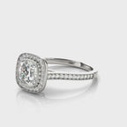 Halo Cushion Cut Diamond Engagement Ring with Sparkling Halo Design