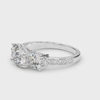 Three Stone Hidden Halo Diamond Engagement Ring