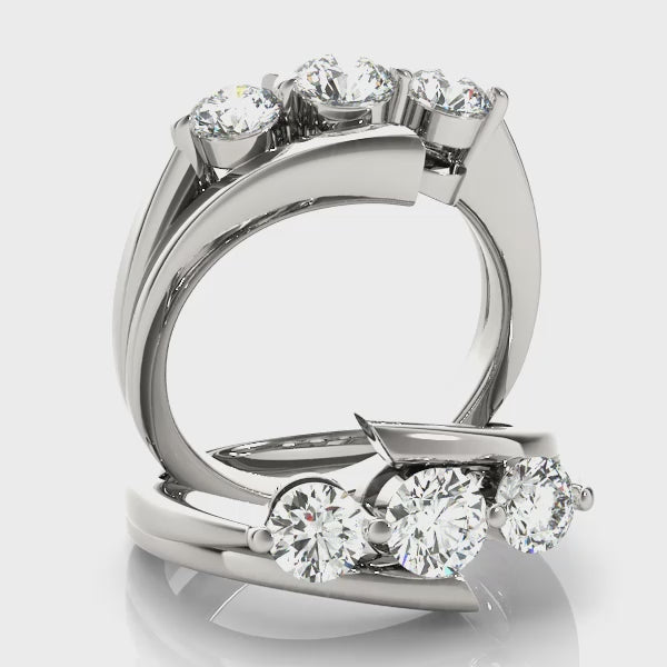 Three Stone Bypass Round Engagement Ring