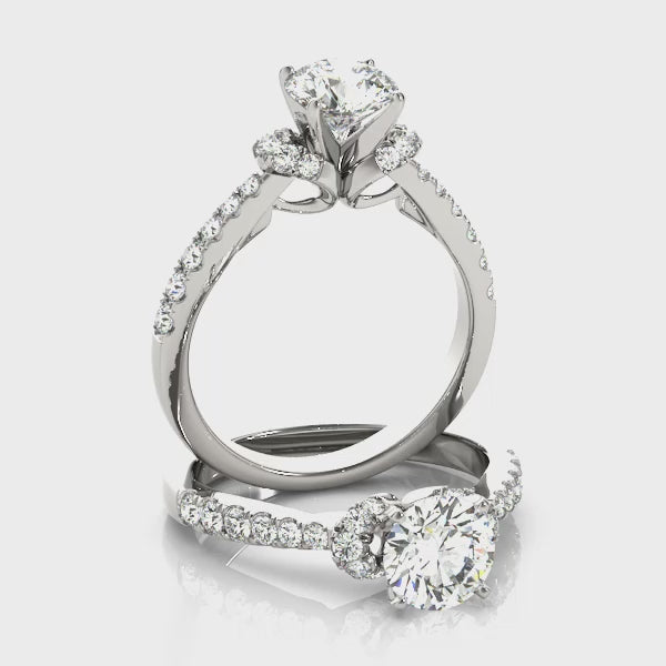 Single Row Prong Set Cluster Side Accent Engagement Ring