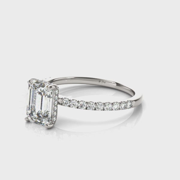 Emerald Cut Diamond Engagement Ring with Hidden Halo 1.25 Carat