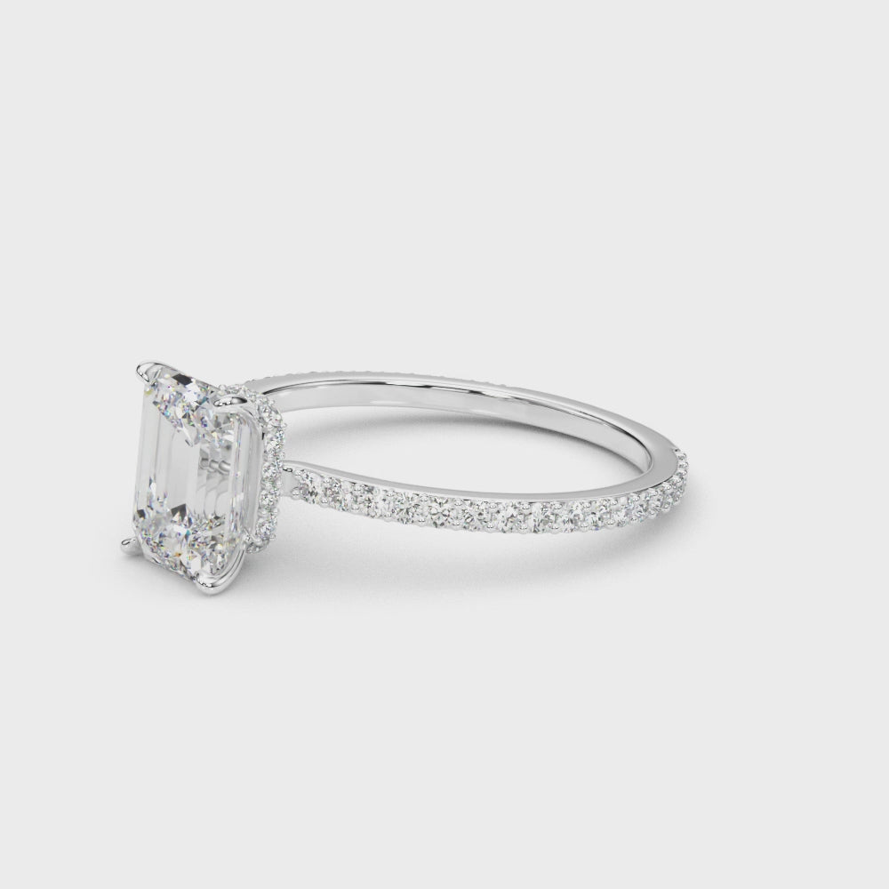 Emerald Cut Diamond Engagement Ring with Hidden Halo 3.8 Carat