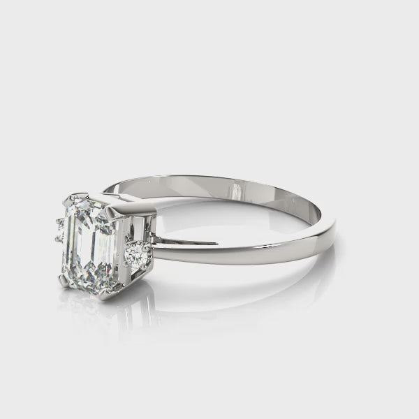 Three Stone Emerald Cut Diamond Engagement Ring 0.60 Carat Center