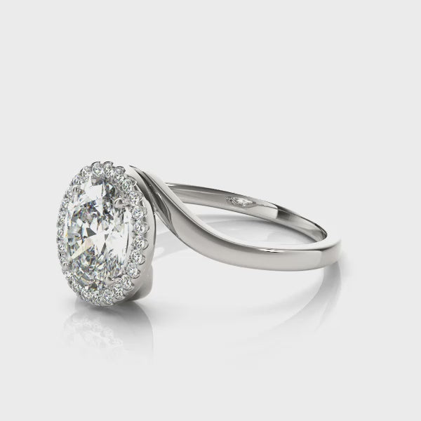 Oval Bypass Halo Engagement Ring