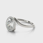 Oval Bypass Halo Engagement Ring