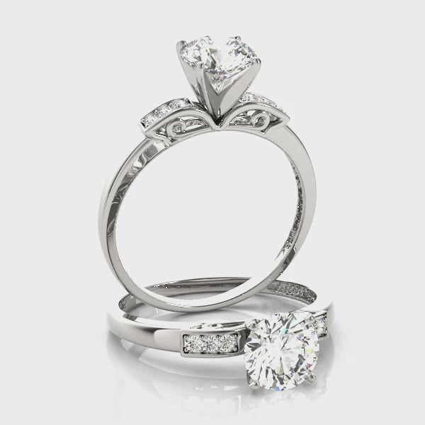 Classic Single Row Engagement Ring – 14KT Customizable Semi-Mount