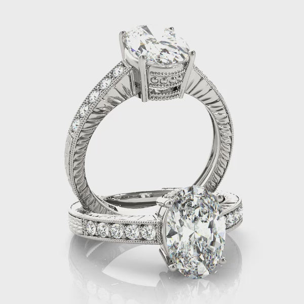 Vintage Milgrain Oval Engagement Ring 10x8mm