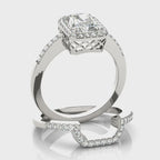Emerald Cut Single Row Halo Engagement Ring