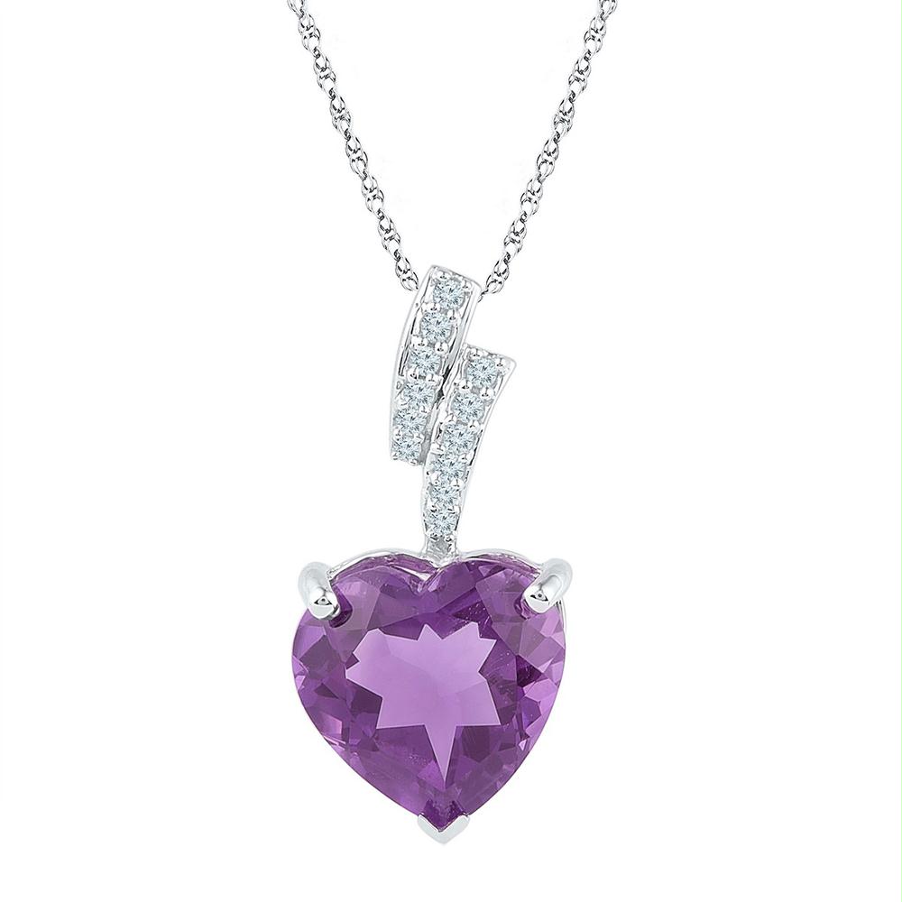 Sterling Silver Womens Heart Lab Created Amethyst Solitaire Diamond Finejewelryandgemstones