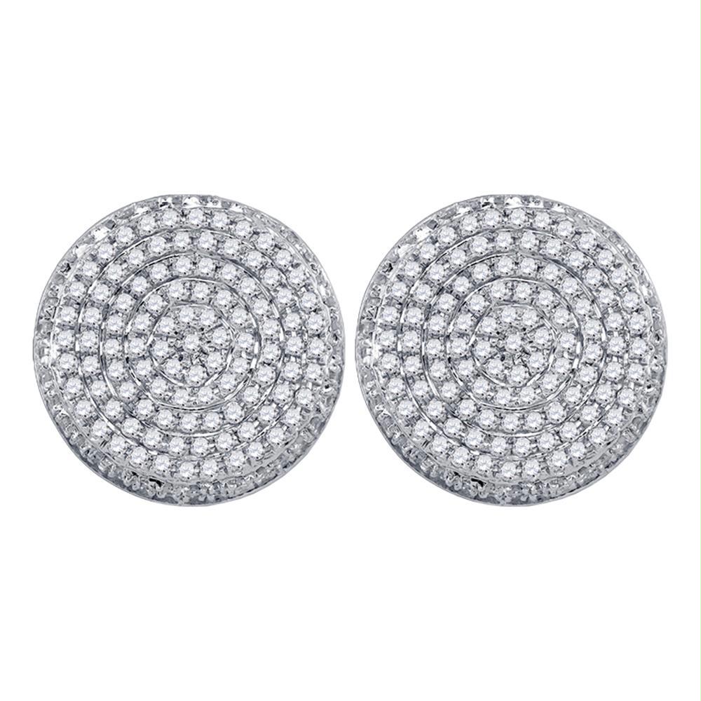 10kt White Gold Mens Round Diamond Circle Cluster Stud Earrings 5