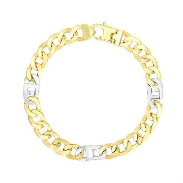 14k Two-Tone Gold Men’s Bracelet with Curb Design Chain