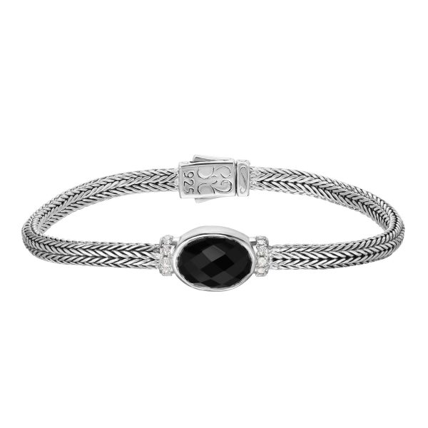 White Sapphire And Black Onyx Bracelet/Silver Bracelet