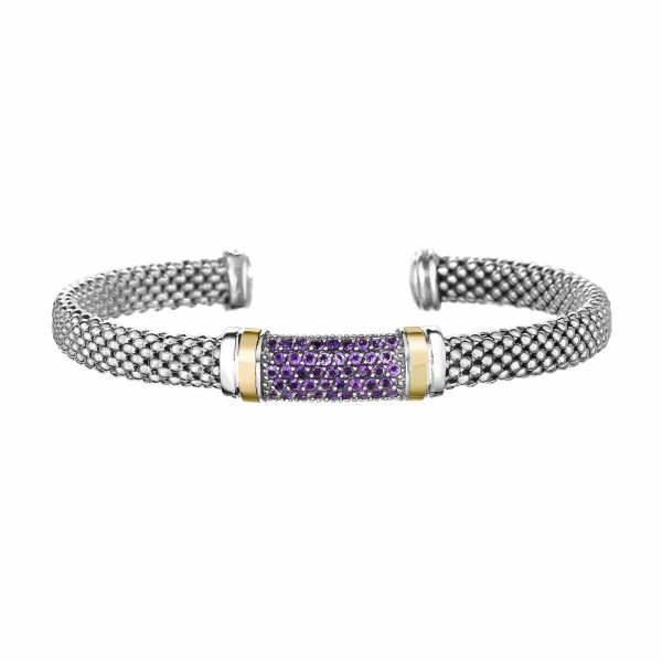 Round Purple Amethyst Rectangular Popcorn Bangle