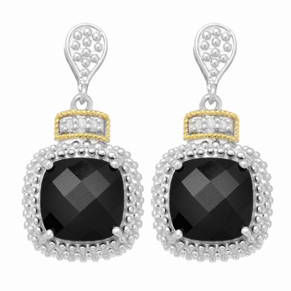 Sterling Silver & 18K Yellow Gold Black Onyx Drop Earrings