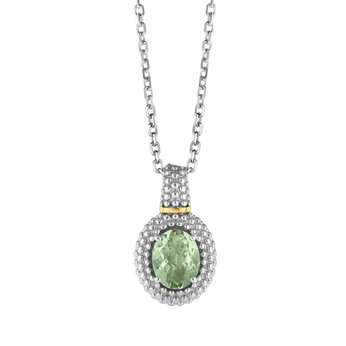 Green Amethyst Pendant/ Round Gemstone Necklace