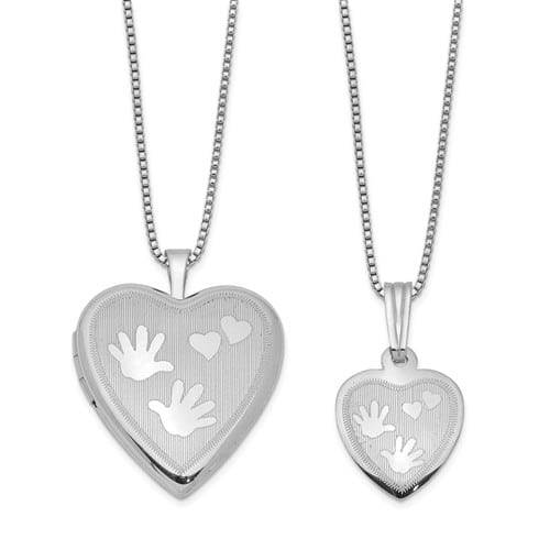Sterling Silver Rhodium-Plated Polished Satin Hand And Hearts Locket And Pend