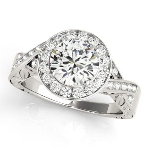 Diamond Halo Engagement Ring with Twisted Shank White Gold Front