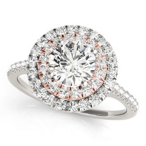 Diamond Double Halo Engagement Ring Rose and White Gold