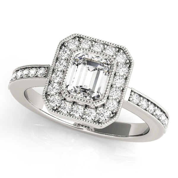 Diamond Emerald Cut Halo Engagement Ring Platinum