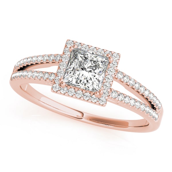 Princess Cut Halo Engagement Ring Rose Gold