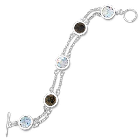 7.75" 2 Strand Toggle Bracelet with Ancient Roman Glass & Antique Roman Coins File name: 22669_large.jpg