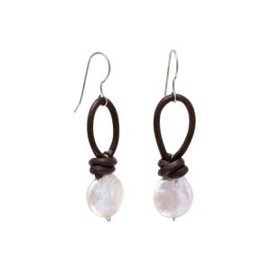 Leather and Cultured Freshwater Pearl Earrings