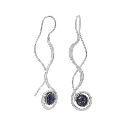 Polished Long Wavy Threader Earrings with Lapis