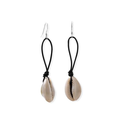 Cowrie and Leather French Wire Earrings