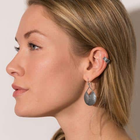 Oxidized Hammered Pear Shape Earrings