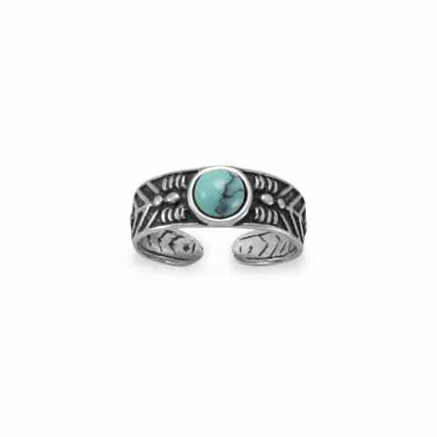 Oxidized Toe Ring with Simulated Turquoise