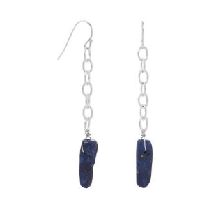 Silver Tone Lapis Spike Drop Earrings