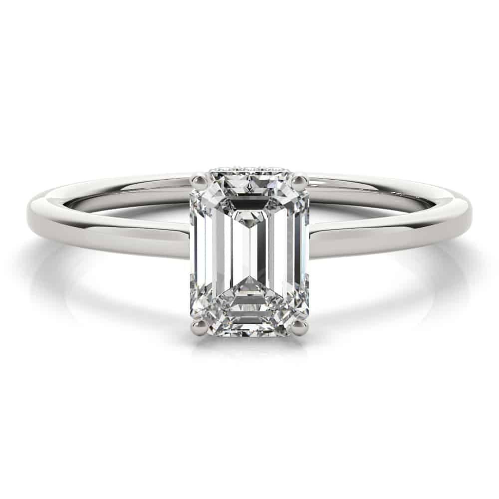 Emerald Cut Diamond Hidden Halo Engagement Ring