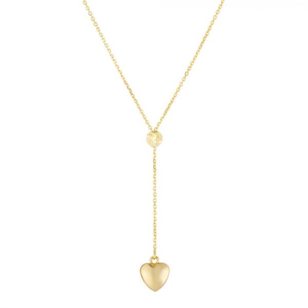 14K Gold Heart Lariat Necklace