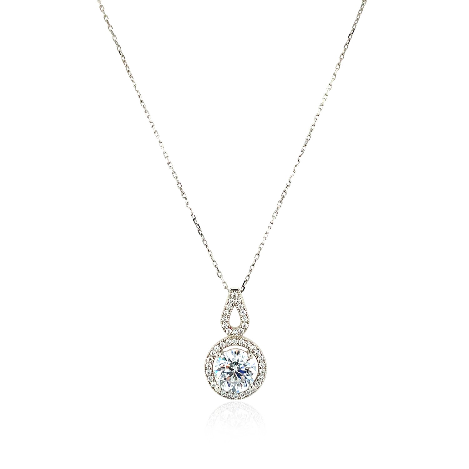 Circle and Teardrop Pendant with Cubic Zirconia in Sterling Silver