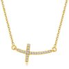 14k Yellow Gold Diamond Accented Curved Cross Necklace (.11cttw)