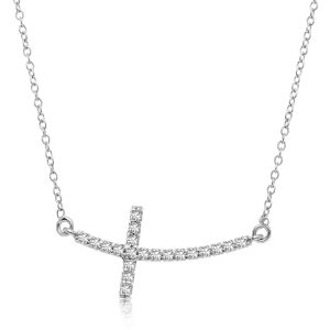 14k White Gold Diamond Embellished Cross Motif Necklace (.21cttw)