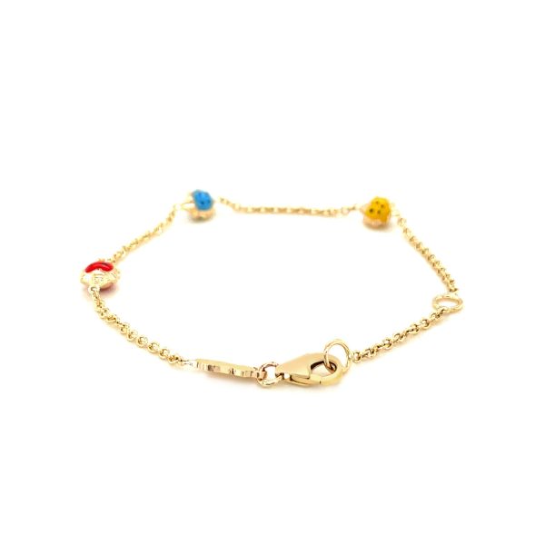 14k Yellow Gold Childs Bracelet with Ladybug Stations
