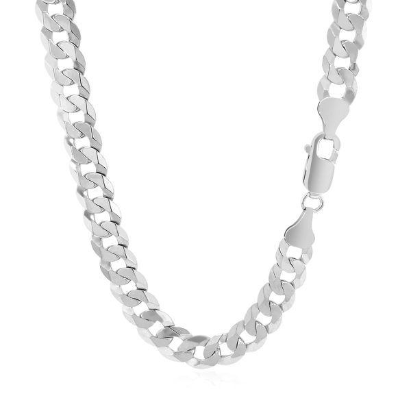 Rhodium Plated 7.2mm Sterling Silver Curb Style Chain