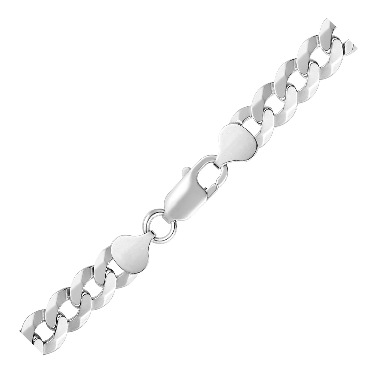 Rhodium Plated 8.4mm Sterling Silver Curb Style Chain