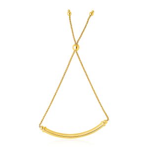 14k Yellow Gold Lariat Bracelet with Polished Curved Bar