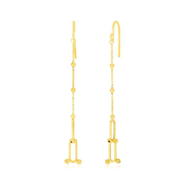 14k Yellow Gold Beaded U Link Chain Dangle Earrings