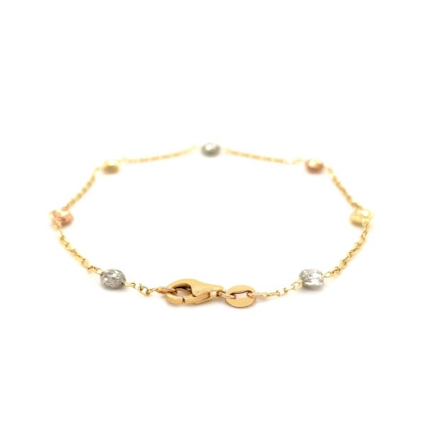 14k Tri-Color Gold Bracelet with Diamond Shape Faceted Style Stations