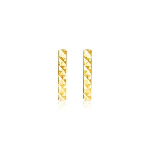 14k Yellow Gold Textured Bar Earrings